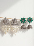 Elephant & Green Floral Jhumka Earring Combo