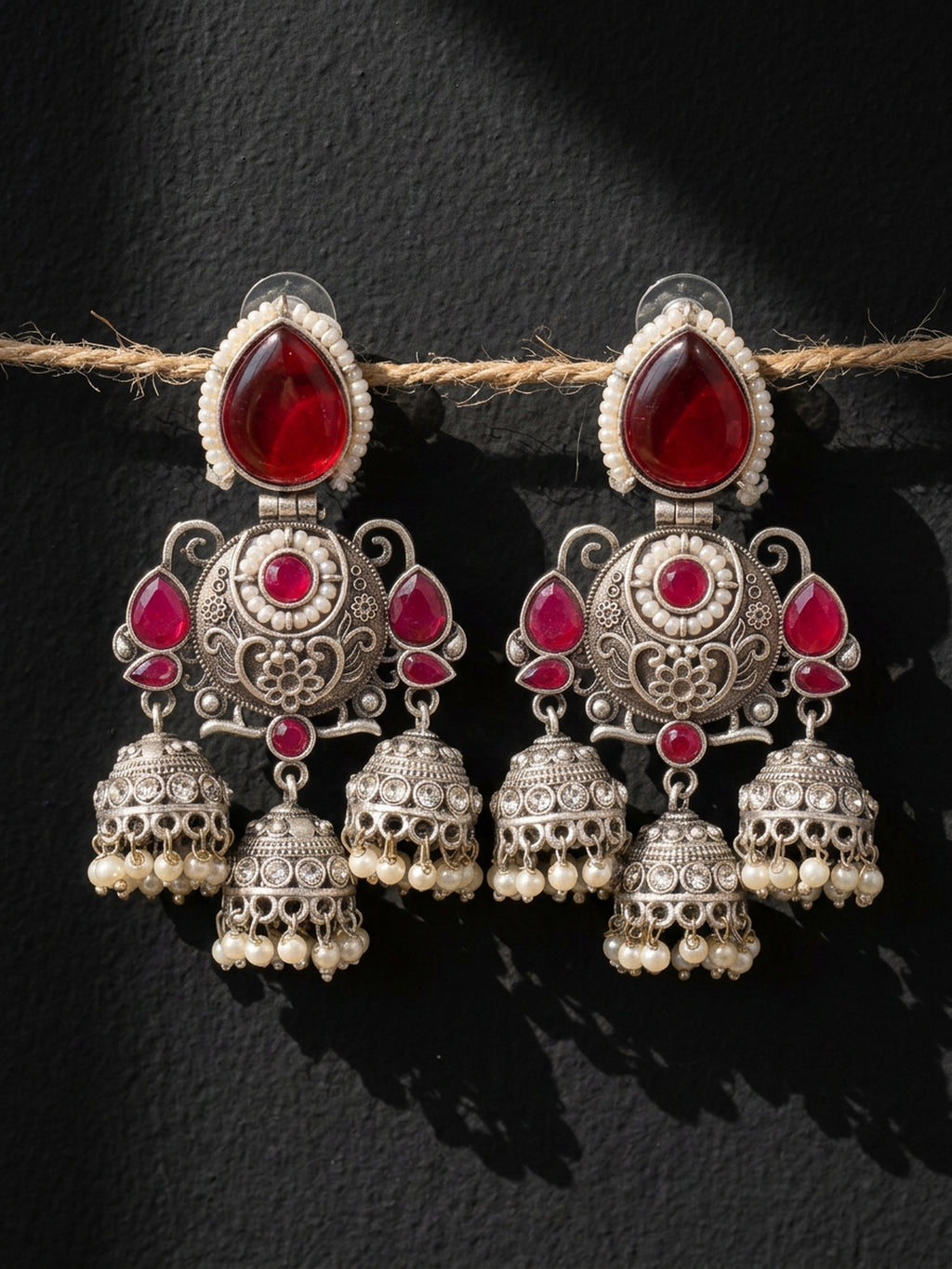 Red Green Traditional Jhumka Earring Combo