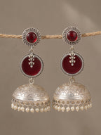 Red Green Heritage Stud & Jhumka Earrings Combo