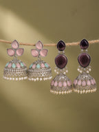 Silver finish floral Jhumka Earrings Combo Set