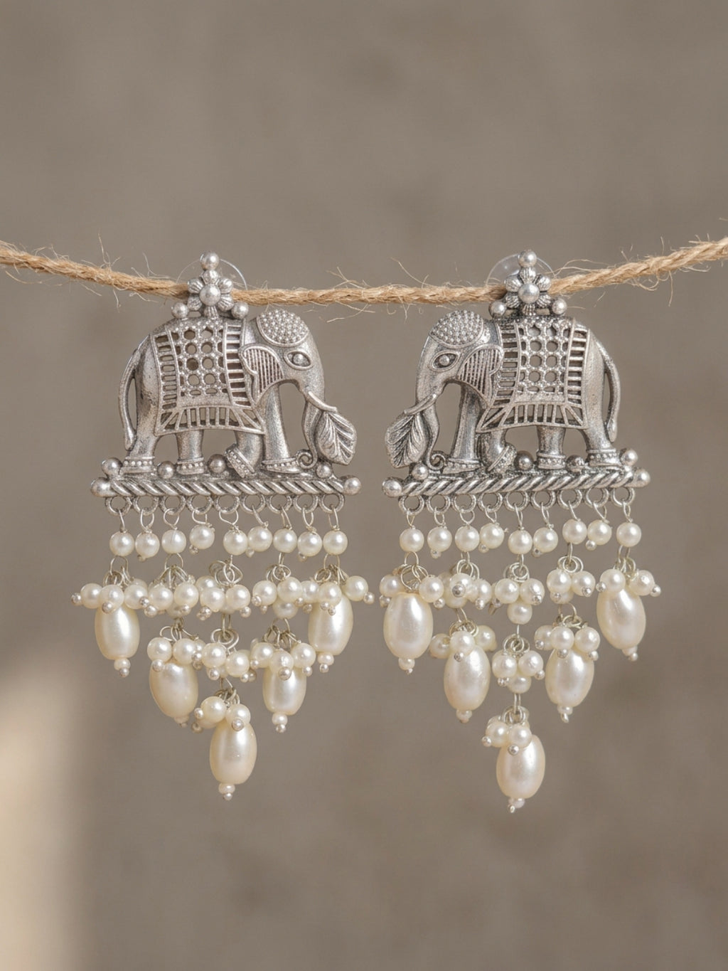 Silve finish Elephant & Black Jhumka Combo
