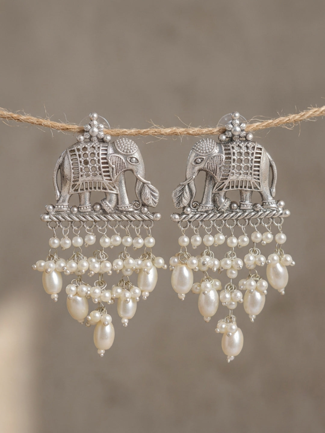 Silve finish Elephant & Black Jhumka Combo