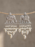 Oxidised Silver Elephant Pearl Cluster Dangler Earrings