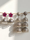 Silver Finish Floral & Jhumka Earrings Combo
