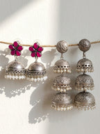 Silver Finish Floral & Jhumka Earrings Combo