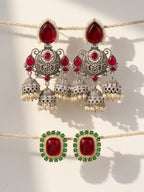 Red Green Traditional Jhumka Earring Combo