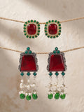 Red Green Stone Earrings Combo Set