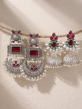 Silver finish Red Green Ethnic Earrings Combo