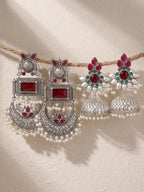 Silver finish Red Green Ethnic Earrings Combo