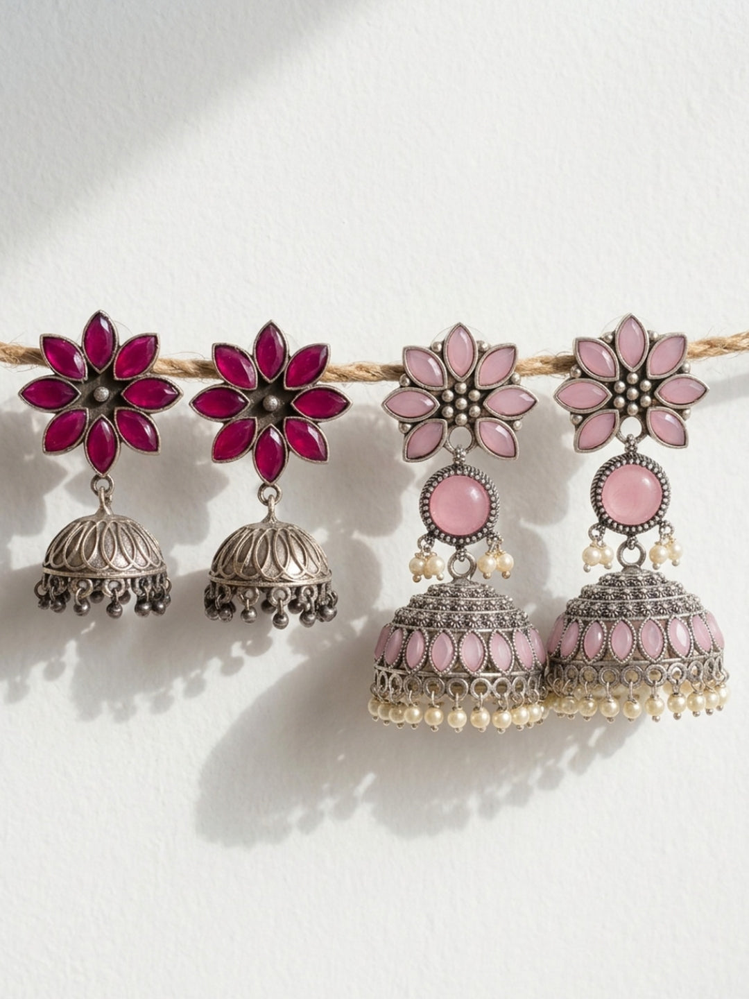 Floral Jhumka Earrings Combo Pink & Magenta