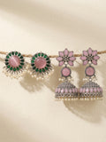 Pink Green Floral Silver finish Earring Combo