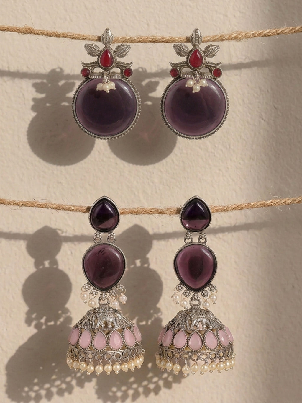 Purple & Pink Silver finish Earrings Combo