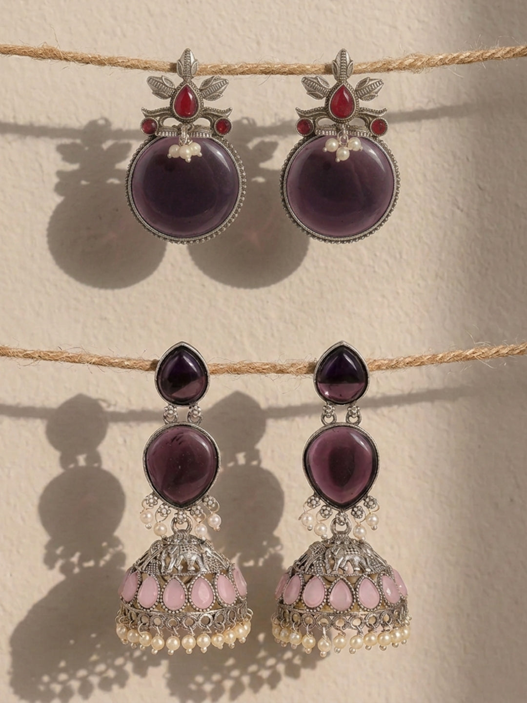 Purple & Pink Silver finish Earrings Combo