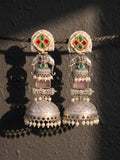 Elephant Motif Jhumka Earrings — Silver Tone