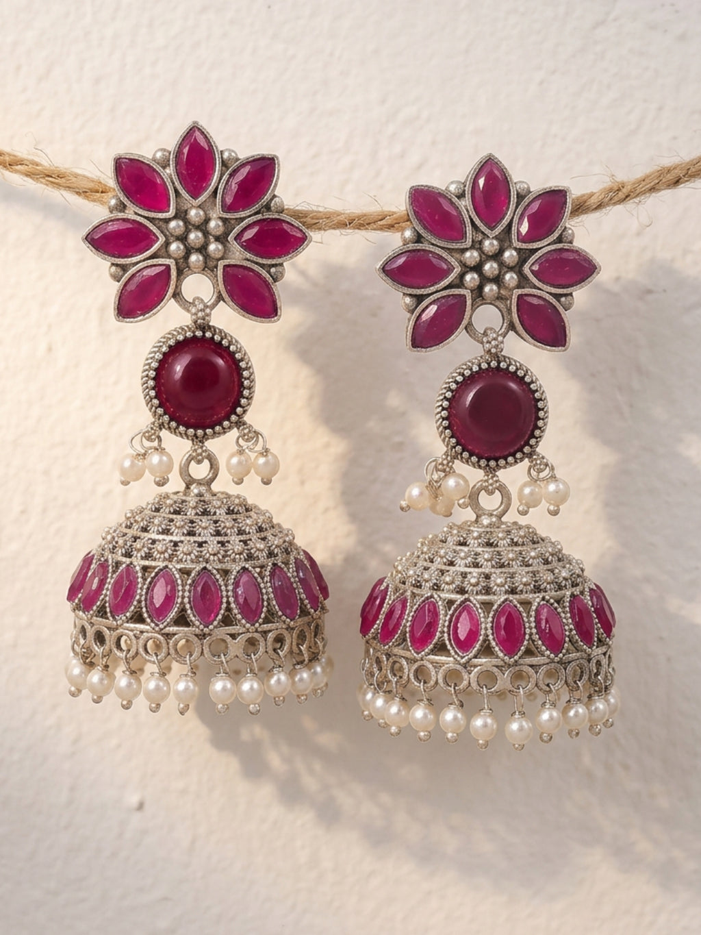 Floral & Filigree Silver finish Jhumka Combo