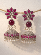 Floral & Filigree Silver finish Jhumka Combo