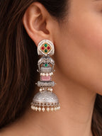Elephant Motif Jhumka Earrings — Silver Tone