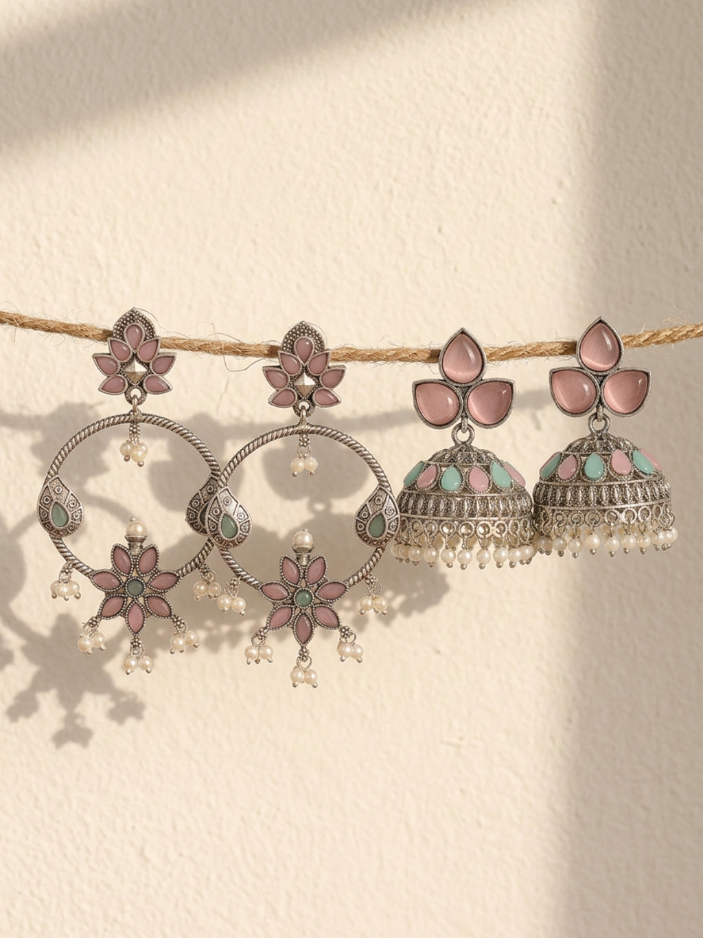 Pastel Floral Chandbali & Jhumka Earrings Combo