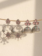 Pastel Floral Chandbali & Jhumka Earrings Combo