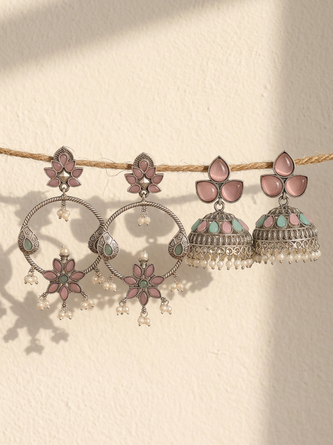 Pastel Floral Chandbali & Jhumka Earrings Combo