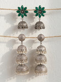 Green Floral & Pearl Jhumka Earrings Combo
