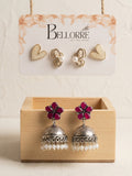 Elegant Floral Jhumka and Pearl Heart Earrings Combo