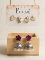 Elegant Floral Jhumka and Pearl Heart Earrings Combo