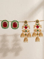 Green Red Gold Finish Earrings Combo