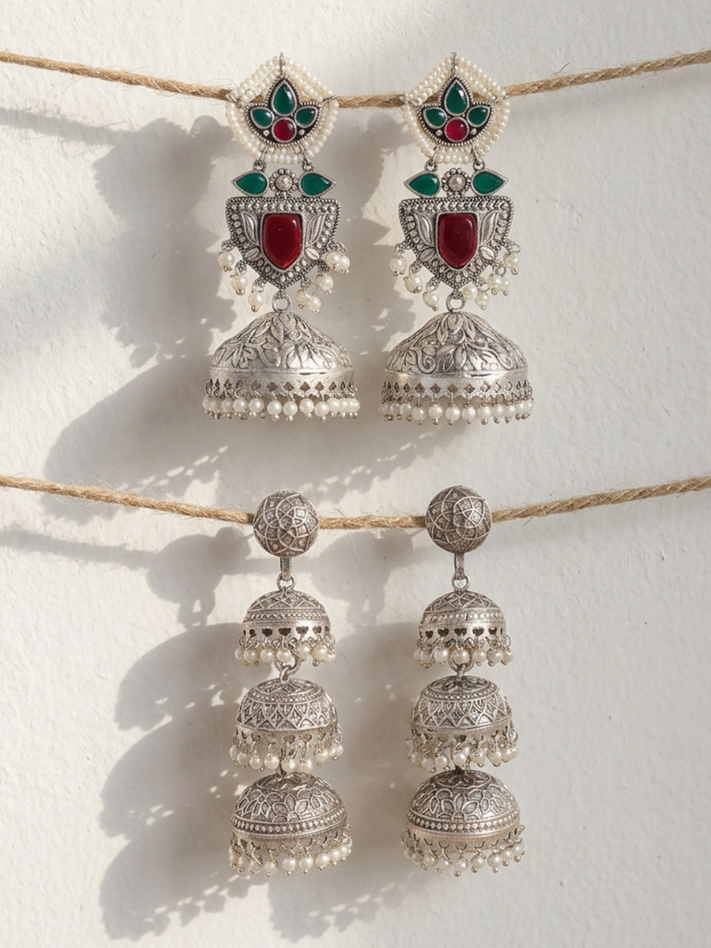 Silver Finish Brass Jhumka Earrings Combo