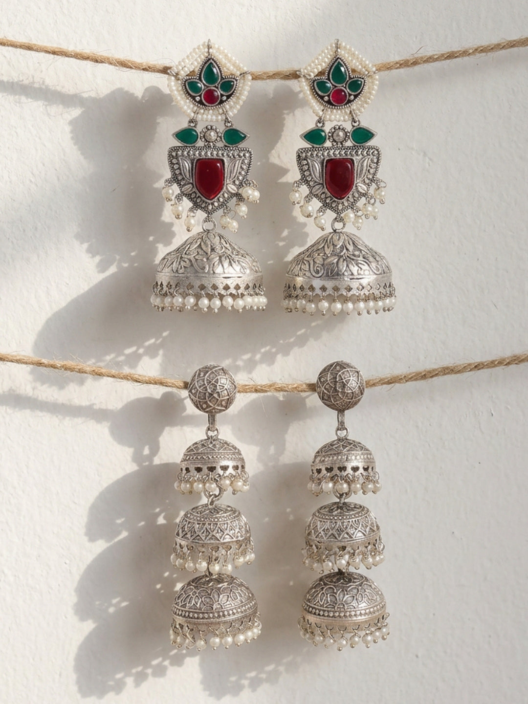 Silver Finish Brass Jhumka Earrings Combo