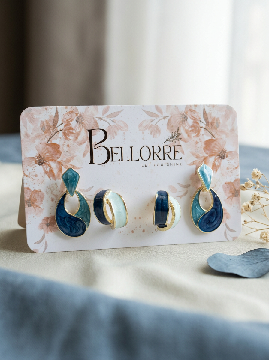 Elegant Blue Floral Jhumka and Enamel Hoop Earrings Combo