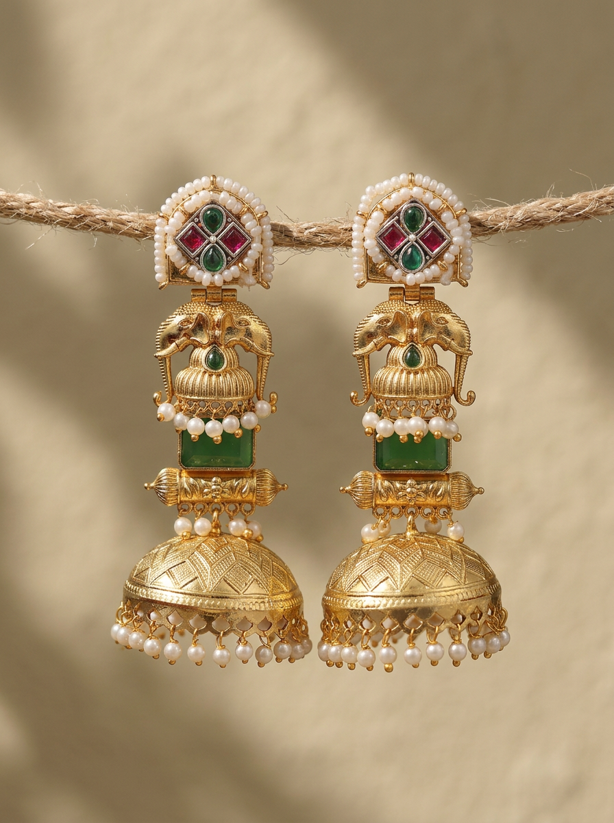 Traditional Elephant Jhumka Combo Earrings