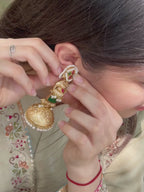 Green Stone Elephant Motif Gold Jhumka Earrings